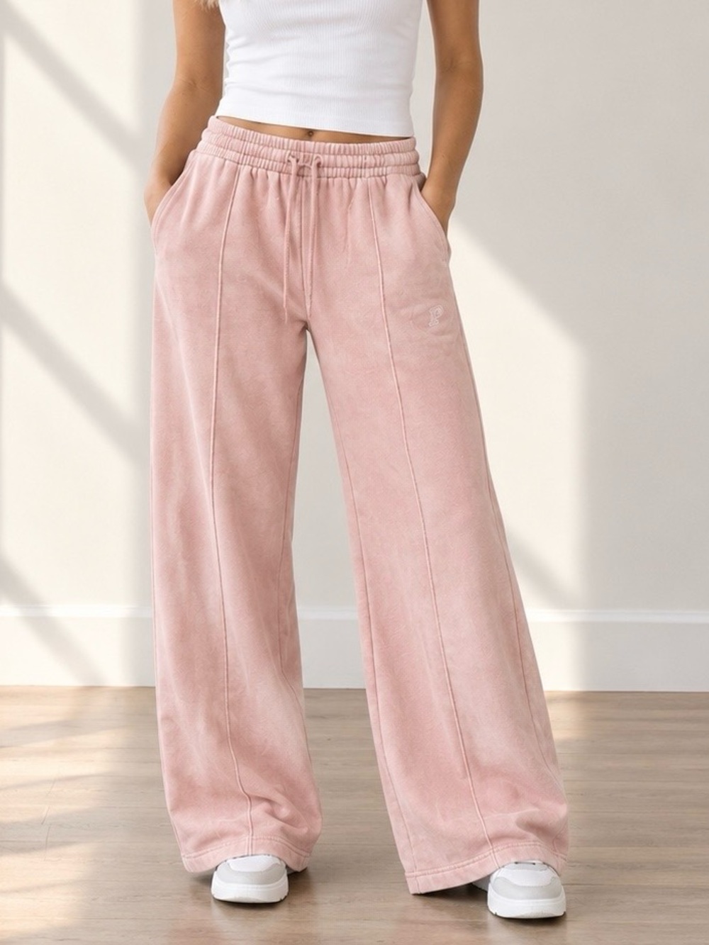 Victoria’s Secret PINK Wide Leg Sweatpants Large Blush Pink Fleece Logo